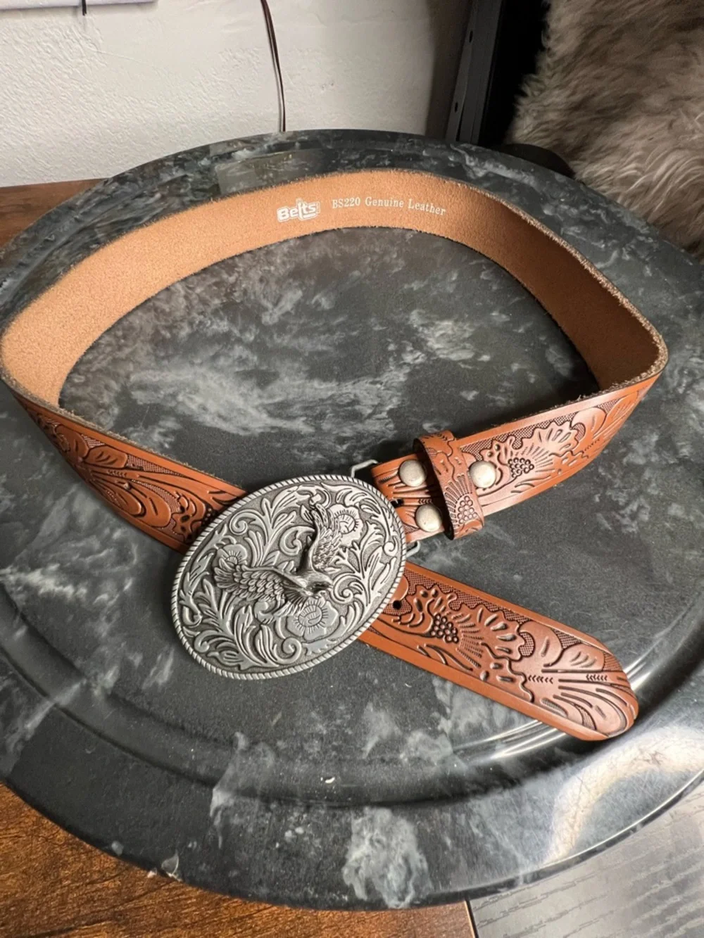 Western Floral Engraved Embossed Tooled Genuine Leather Belt